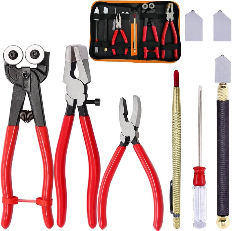 PUWANY Glass Cutter Tool Glass Cutting Tool Set Kit with Glass Running Pliers Breaking Pliers Wheeled Tile Nippers, Glass Cutter for Stained Glass Mirror Tile Cut， Zipper Package - Image 1